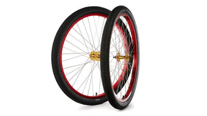 S&M 29" Covid Cruiser Wheelset Red W/Gold Hubs & Black Tyres